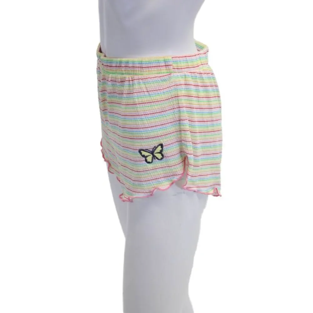 Emerson Road Womens Striped Butterfly Pajama Shirt Shorts Set White Multi XS